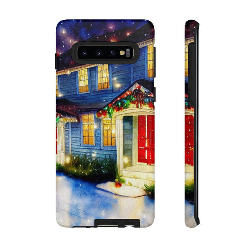 Festive Christmas Decorations on a Row of Townhomes - Impact Resistant Phone Case Samsung Galaxy S10 Matte